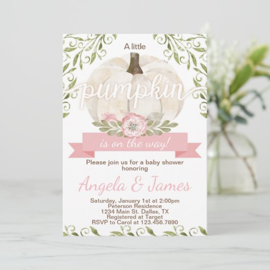 Roze pomkin Baby shower Uitnodiging (Staand voorkant)