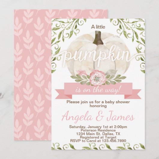 Roze pomkin Baby shower Uitnodiging (Voorkant / Achterkant)