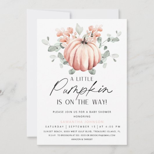 Roze pomkin Baby shower Uitnodiging (Voorkant)