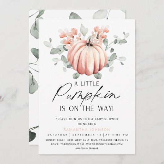 Roze pomkin Baby shower Uitnodiging (Voorkant / Achterkant)