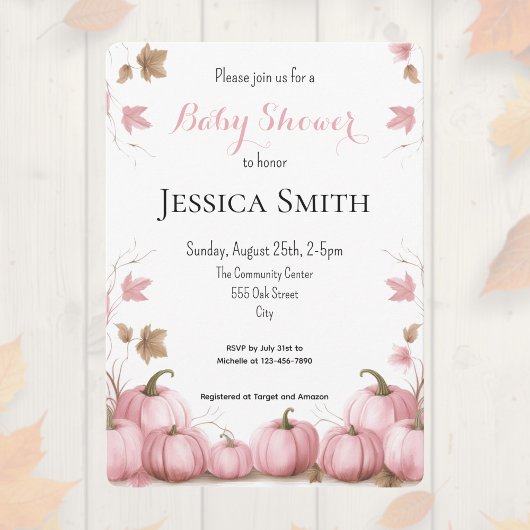 Roze pomkin Baby shower Uitnodiging