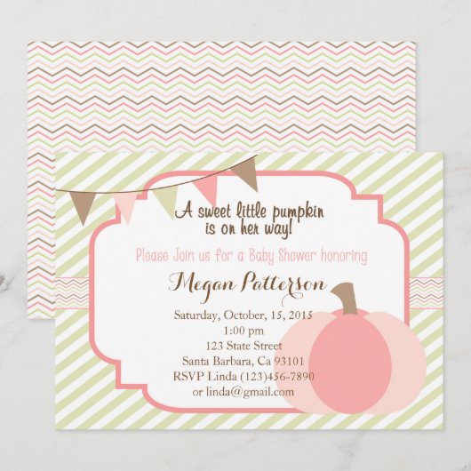 Roze pomkin Baby shower Uitnodiging (Voorkant / Achterkant)