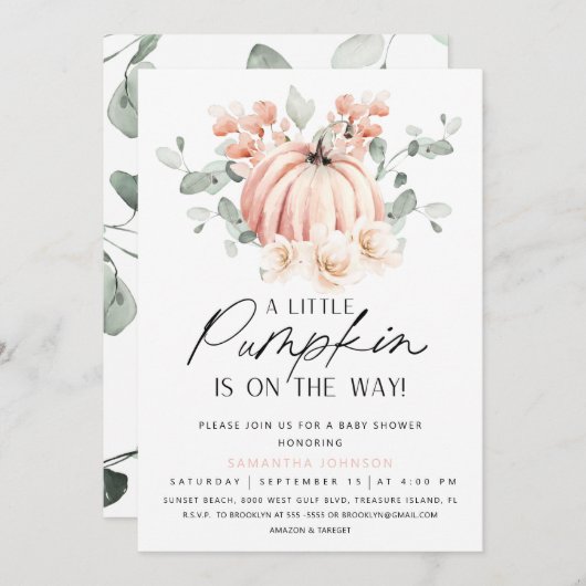 Roze pomkin Baby shower Uitnodiging (Voorkant / Achterkant)