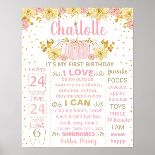 Roze pomkin Birthday-mijlpaal Poster (Voorkant)