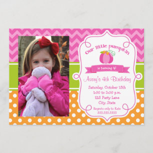 Roze pomkin Birthday-uitnodiging, foto pompoen Kaart