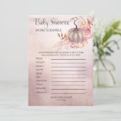 Roze pomkin Boho Pampas Baby shower Word Scramble Kaart (Staand voorkant)