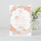 Roze pomkin Eerste Birthday Uitnodiging (Staand voorkant)