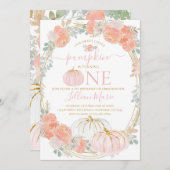 Roze pomkin Eerste Birthday Uitnodiging (Voorkant / Achterkant)