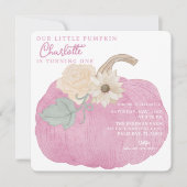 Roze pomkin Eerste Birthday Uitnodiging (Voorkant)