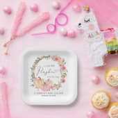 Roze pomkin Floral Baby shower Papieren Bordje (Feest)
