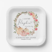 Roze pomkin Floral Baby shower Papieren Bordje (Voorkant)