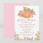 Roze pomkin Floral Baby shower Uitnodiging (Voorkant / Achterkant)