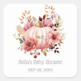 Roze pomkin Floral Baby shower Vierkante Sticker