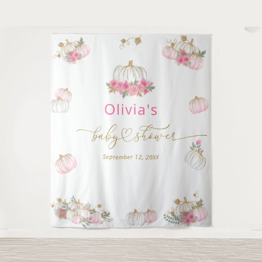 Roze pomkin Floral Baby shower Wandkleed (Voorkant)