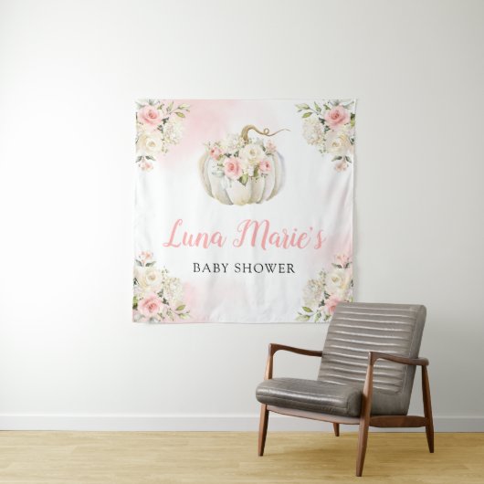 Roze pomkin Floral Girl Baby shower Achtergrond Wandkleed (In situ)