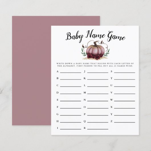 Roze pomkin Girl Baby Name Shower Game (Voorkant / Achterkant)