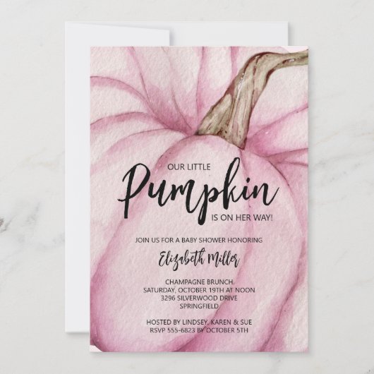 Roze pomkin Girl-Baby shower Kaart (Voorkant)