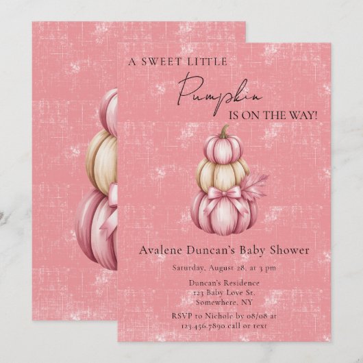 Roze pomkin Girl-Baby shower Kaart (Voorkant / Achterkant)