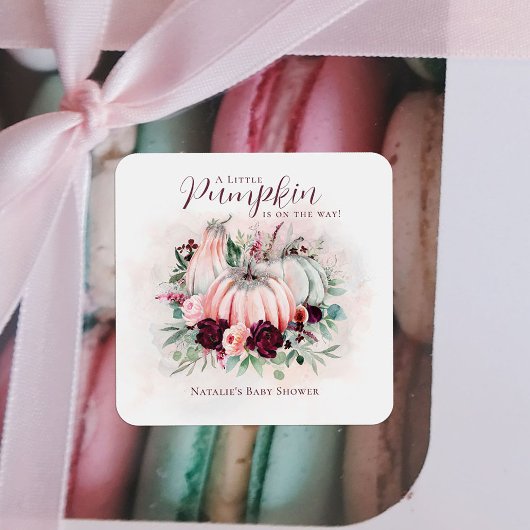 Roze pomkin Girl-Baby shower Vierkante Sticker