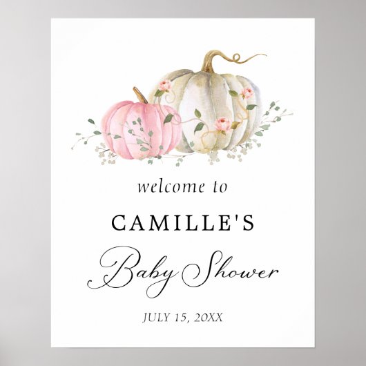 Roze pomkin Girl Baby shower Welkomstteken Poster (Voorkant)