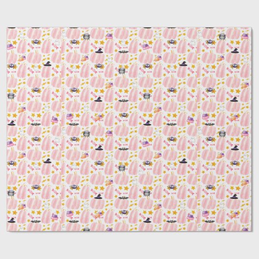 Roze pomkin Halloween Cadeaupapier (Vlak)