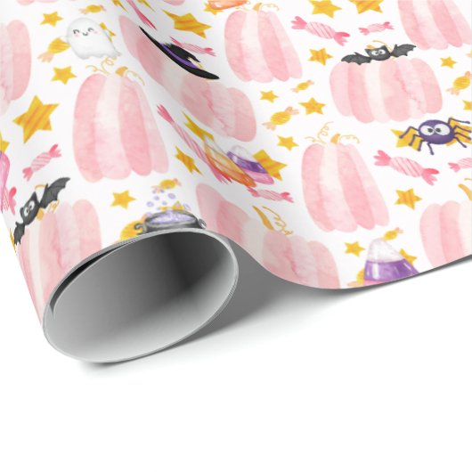 Roze pomkin Halloween Cadeaupapier (Rol Hoek)
