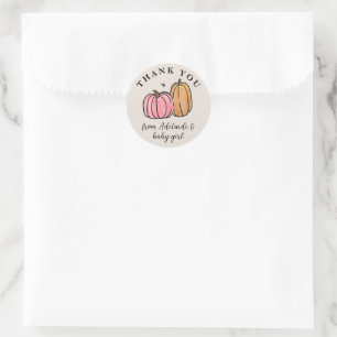 Roze pomkin Herfst Baby shower Dank u wel Ronde Sticker