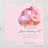 Roze pomkin Herfst Birthday Uitnodiging (Voorkant / Achterkant)