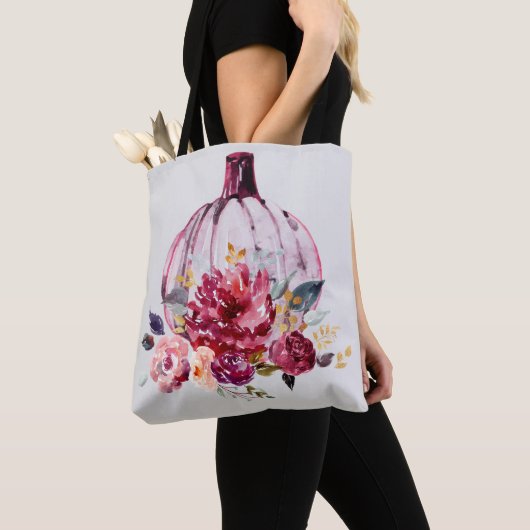 Roze pomkin herfst florale waterverf nabloemen tote bag (Dichtbij)