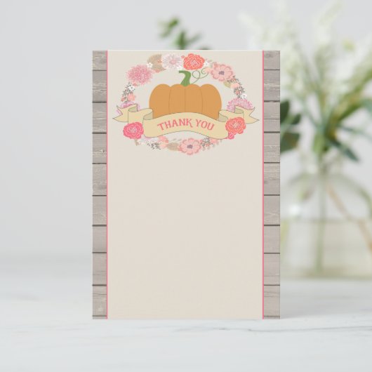 Roze pomkin Rustic Floral Hartelijk dank Bedankkaart (Staand voorkant)