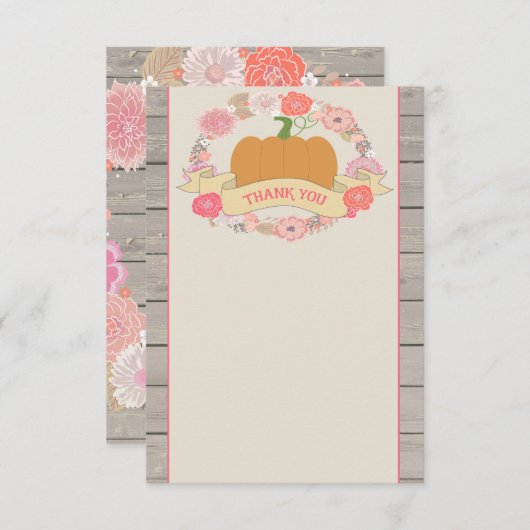 Roze pomkin Rustic Floral Hartelijk dank Bedankkaart (Voorkant / Achterkant)