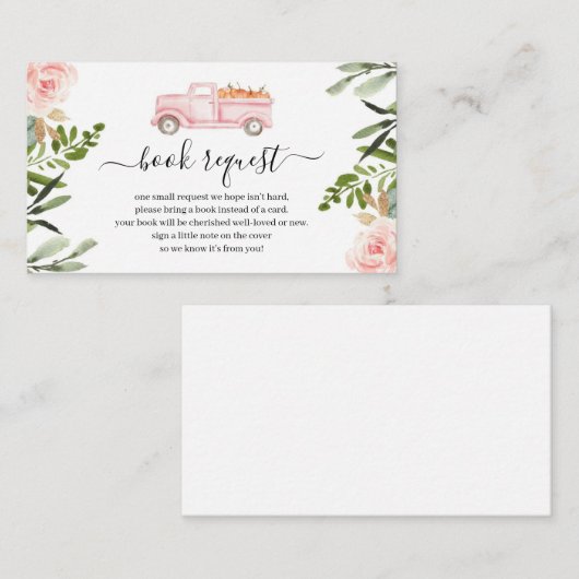 Roze pomkin Truck Baby shower Book Request Insert Informatiekaartje (Voorkant / Achterkant)