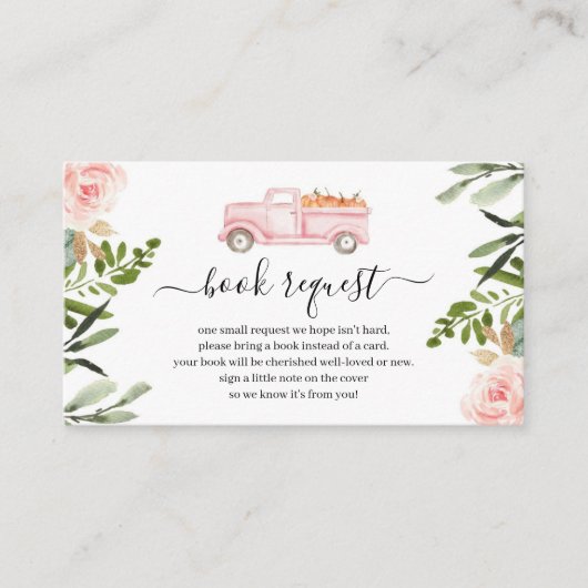 Roze pomkin Truck Baby shower Book Request Insert Informatiekaartje (Voorkant)