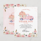 Roze pomkin Truck Baby shower Hartelijk dank Kaart (Voorkant / Achterkant)