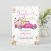 Roze pomkin Truck Baby shower Uitnodiging (Staand voorkant)