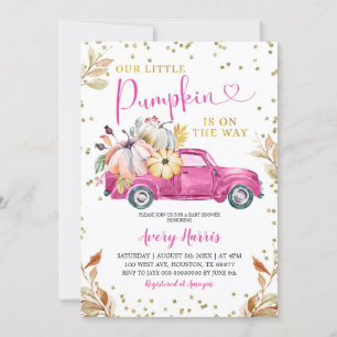 Roze pomkin Truck Baby shower Uitnodiging