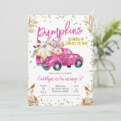 Roze pomkin Truck Birthday Invitation Kaart (Staand voorkant)
