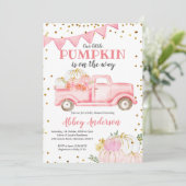 Roze pomkin Truck Girl Baby shower Invitation Kaart (Staand voorkant)