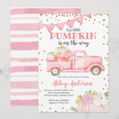 Roze pomkin Truck Girl Baby shower Invitation Kaart (Voorkant / Achterkant)