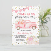 Roze pomkin Truck Girl Birthday Invitation Kaart (Staand voorkant)