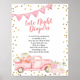 Roze pomkin Truck Late Night Diaper-teken Poster