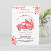 Roze pomkin Truck-Rozen | BABY SHOWER Kaart (Staand voorkant)