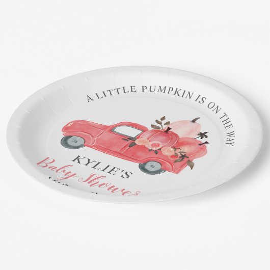 Roze pomkin Truck-Rozen | BABY SHOWER Papieren Bordje (Gekanteld)