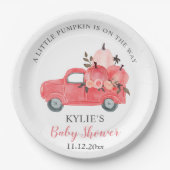 Roze pomkin Truck-Rozen | BABY SHOWER Papieren Bordje (Voorkant)