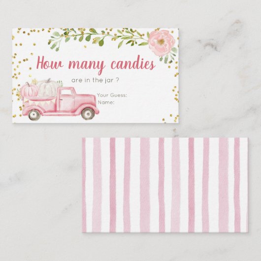 Roze pomkin Truck schat hoeveel Snoepjes Informatiekaartje (Voorkant / Achterkant)