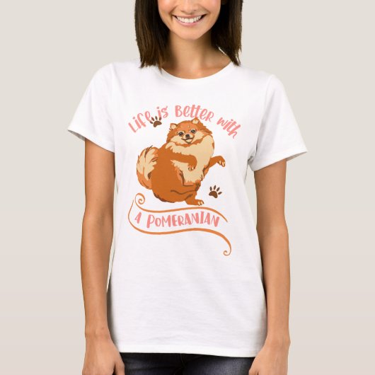 Roze Pommeren Mam T-Shirt (Voorkant)