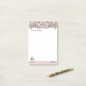 Roze pomp/stiletto & florale wervelingen post-it® notes (Op bureau)