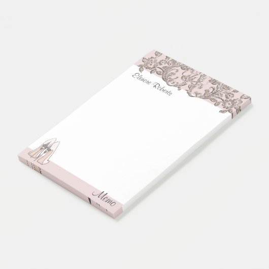 Roze pomp/stiletto & florale wervelingen post-it® notes (Schuin)