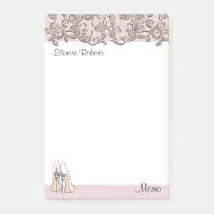Roze pomp/stiletto & florale wervelingen post-it® notes