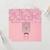 Roze pompelmachine met platte Wenskaart Kaart (Voorkant / Achterkant in situ)